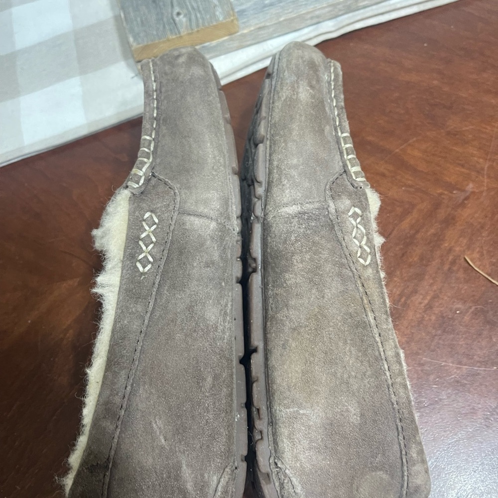 Women's Shoes UGG ANSLEY Suede Shearling Slip On  Moccasin Slippers 9 Chocolate - Picture 6 of 8
